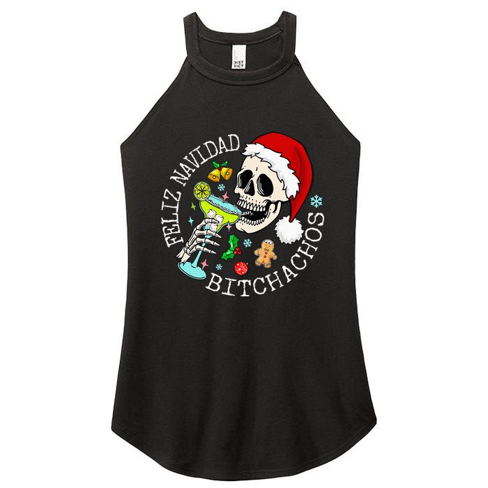 Feliz Navidad Bitchachos Funny Skull Spanish Merry Christmas Women's Perfect Tri Rocker Tank