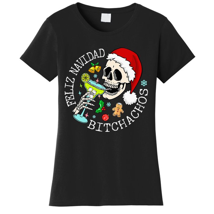 Feliz Navidad Bitchachos Funny Skull Spanish Merry Christmas Women's T-Shirt