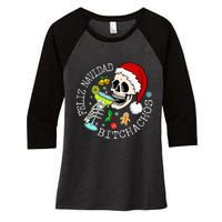 Feliz Navidad Bitchachos Funny Skull Spanish Merry Christmas Women's Tri-Blend 3/4-Sleeve Raglan Shirt