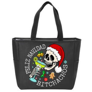 Feliz Navidad Bitchachos Funny Skull Spanish Merry Christmas Zip Tote Bag