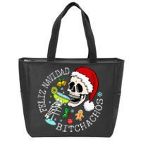 Feliz Navidad Bitchachos Funny Skull Spanish Merry Christmas Zip Tote Bag