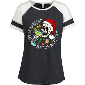 Feliz Navidad Bitchachos Funny Skull Spanish Merry Christmas Enza Ladies Jersey Colorblock Tee