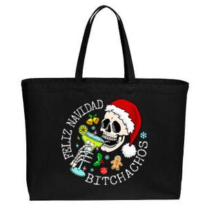 Feliz Navidad Bitchachos Funny Skull Spanish Merry Christmas Cotton Canvas Jumbo Tote