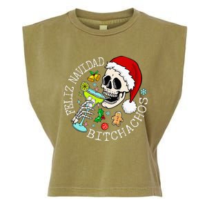 Feliz Navidad Bitchachos Funny Skull Spanish Merry Christmas Garment-Dyed Women's Muscle Tee