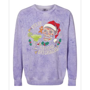 Feliz Navidad Bitchachos Funny Skull Spanish Merry Christmas Colorblast Crewneck Sweatshirt