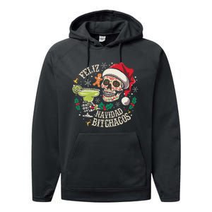 Feliz Navidad Bitchachos Funny Skull Spanish Merry Christmas Performance Fleece Hoodie