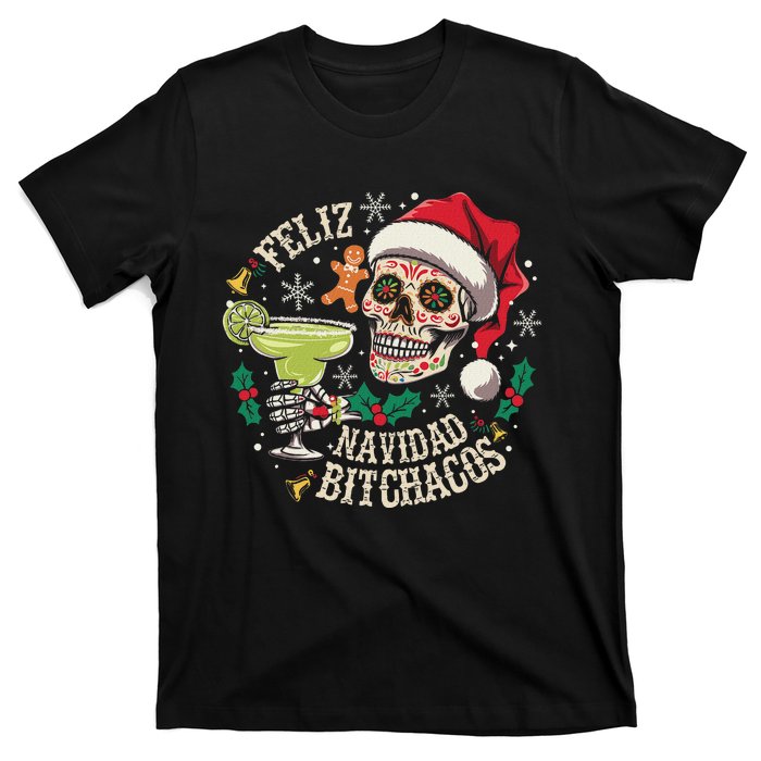 Feliz Navidad Bitchachos Funny Skull Spanish Merry Christmas T-Shirt