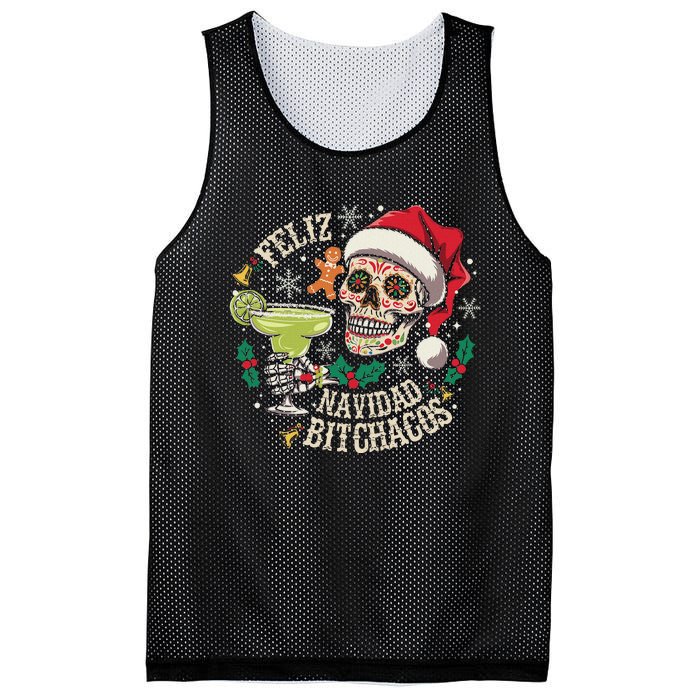 Feliz Navidad Bitchachos Funny Skull Spanish Merry Christmas Mesh Reversible Basketball Jersey Tank