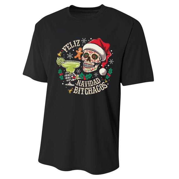 Feliz Navidad Bitchachos Funny Skull Spanish Merry Christmas Performance Sprint T-Shirt