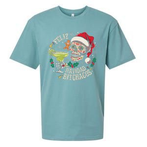 Feliz Navidad Bitchachos Funny Skull Spanish Merry Christmas Sueded Cloud Jersey T-Shirt