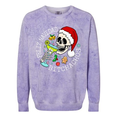 Feliz Navidad Bitchachos Funny Skull Spanish Colorblast Crewneck Sweatshirt