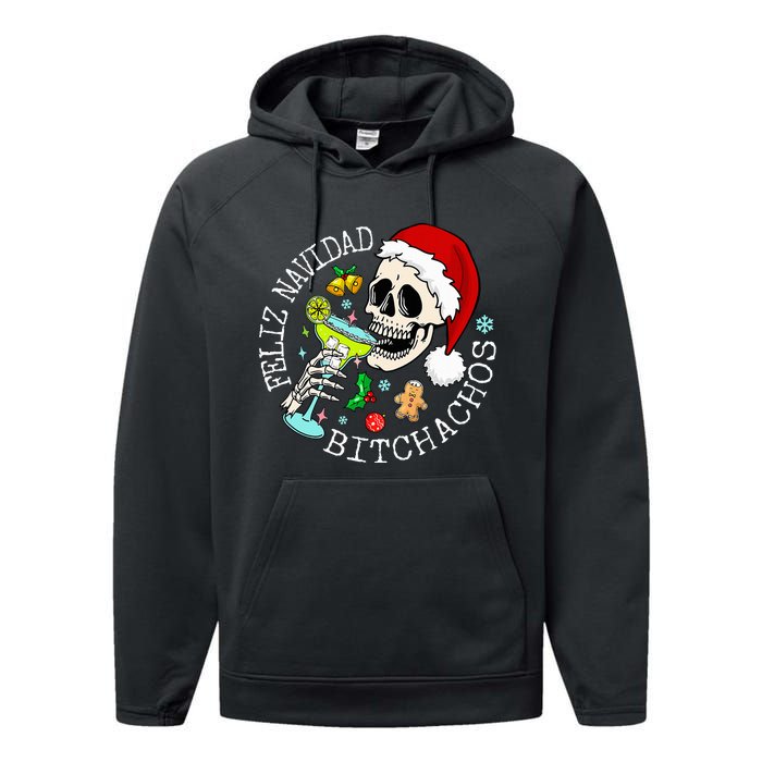 Feliz Navidad Bitchachos Funny Skull Spanish Performance Fleece Hoodie