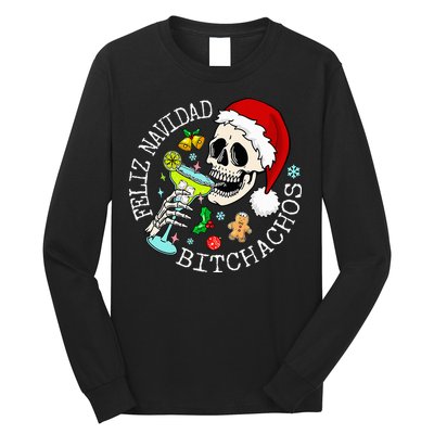 Feliz Navidad Bitchachos Funny Skull Spanish Long Sleeve Shirt