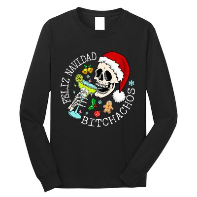 Feliz Navidad Bitchachos Funny Skull Spanish Long Sleeve Shirt