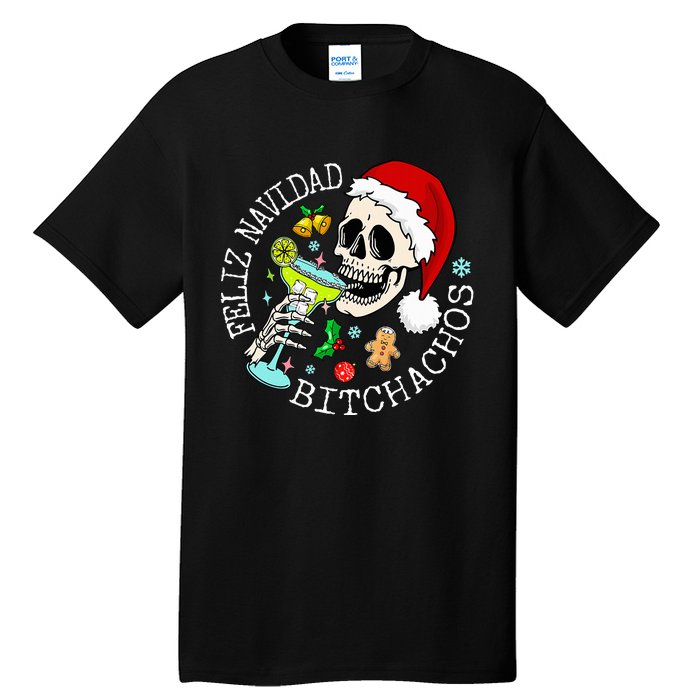 Feliz Navidad Bitchachos Funny Skull Spanish Tall T-Shirt