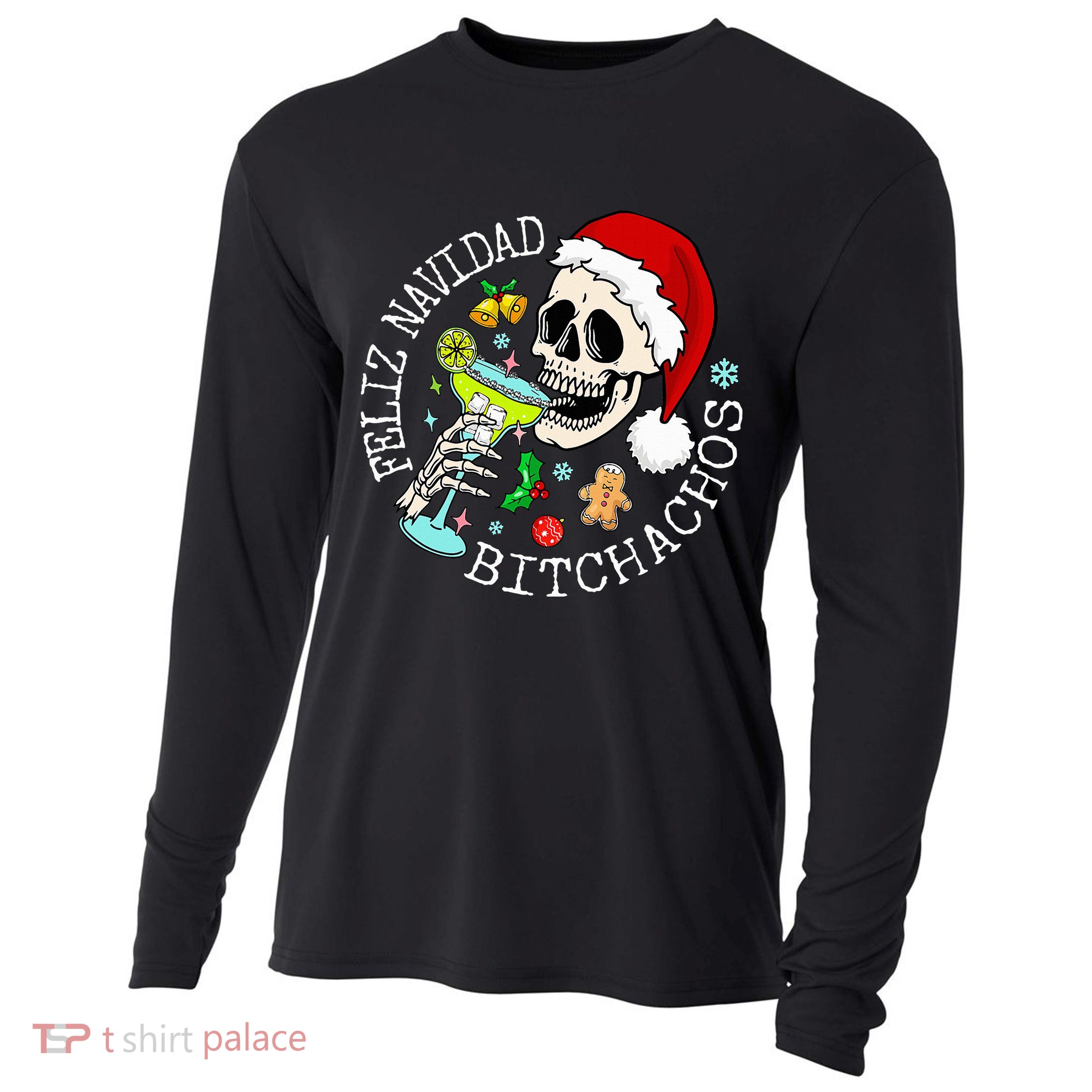 Feliz Navidad Bitchachos Funny Skull Spanish Cooling Performance Long Sleeve Crew