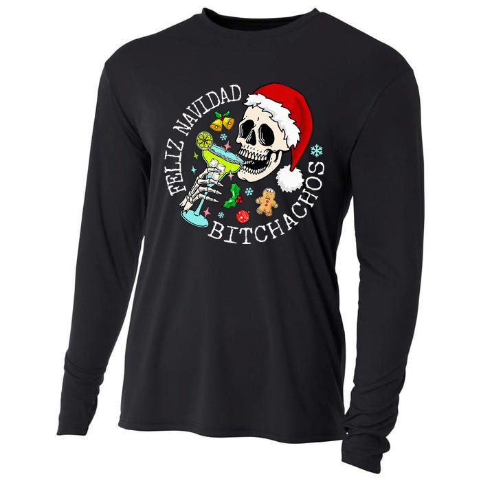 Feliz Navidad Bitchachos Funny Skull Spanish Cooling Performance Long Sleeve Crew