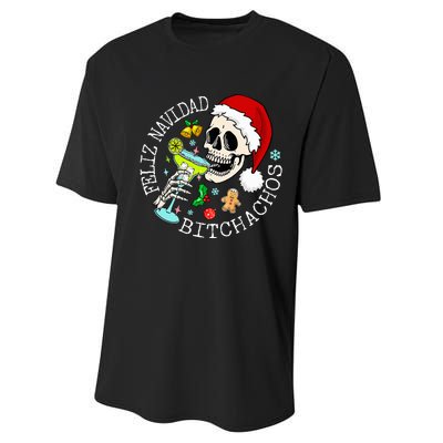 Feliz Navidad Bitchachos Funny Skull Spanish Performance Sprint T-Shirt