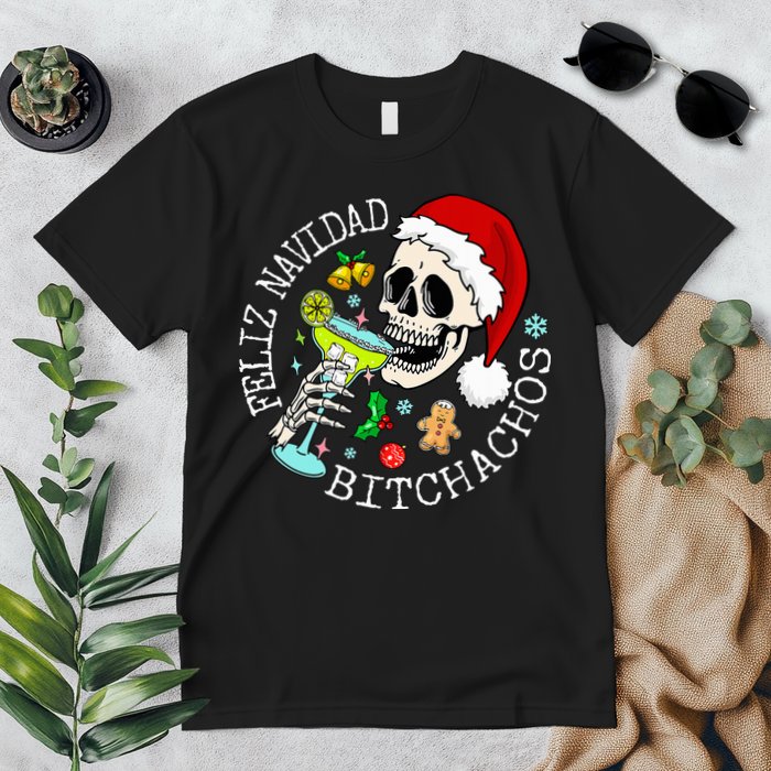 Feliz Navidad Bitchachos Funny Skull Spanish Premium T-Shirt