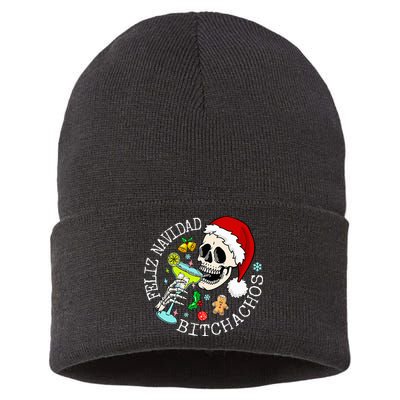 Feliz Navidad Bitchachos Funny Skull Spanish Sustainable Knit Beanie