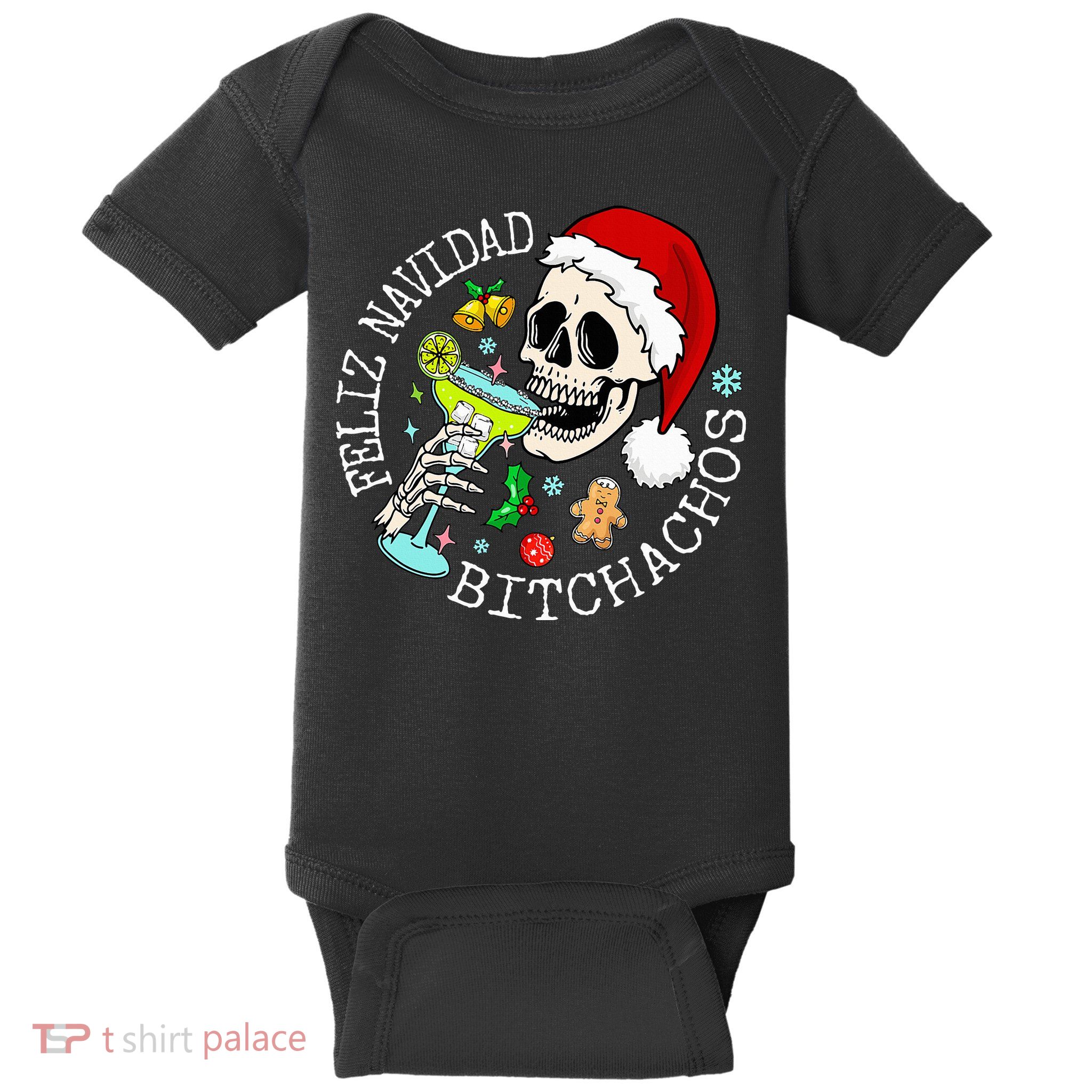 Feliz Navidad Bitchachos Funny Skull Spanish Baby Bodysuit