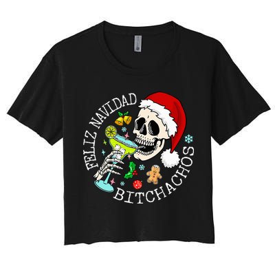 Feliz Navidad Bitchachos Funny Skull Spanish Crop Top