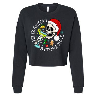 Feliz Navidad Bitchachos Funny Skull Spanish Cropped Pullover Crew