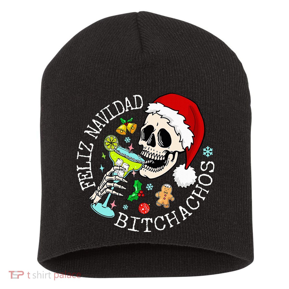 Feliz Navidad Bitchachos Funny Skull Spanish Short Acrylic Beanie
