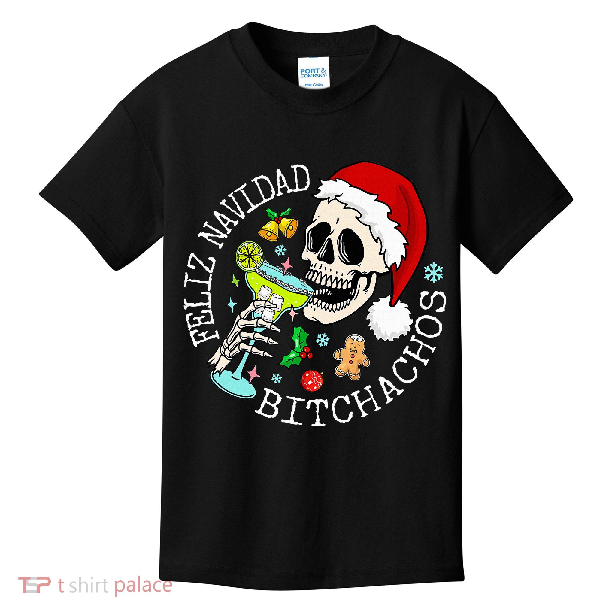 Feliz Navidad Bitchachos Funny Skull Spanish Kids T-Shirt