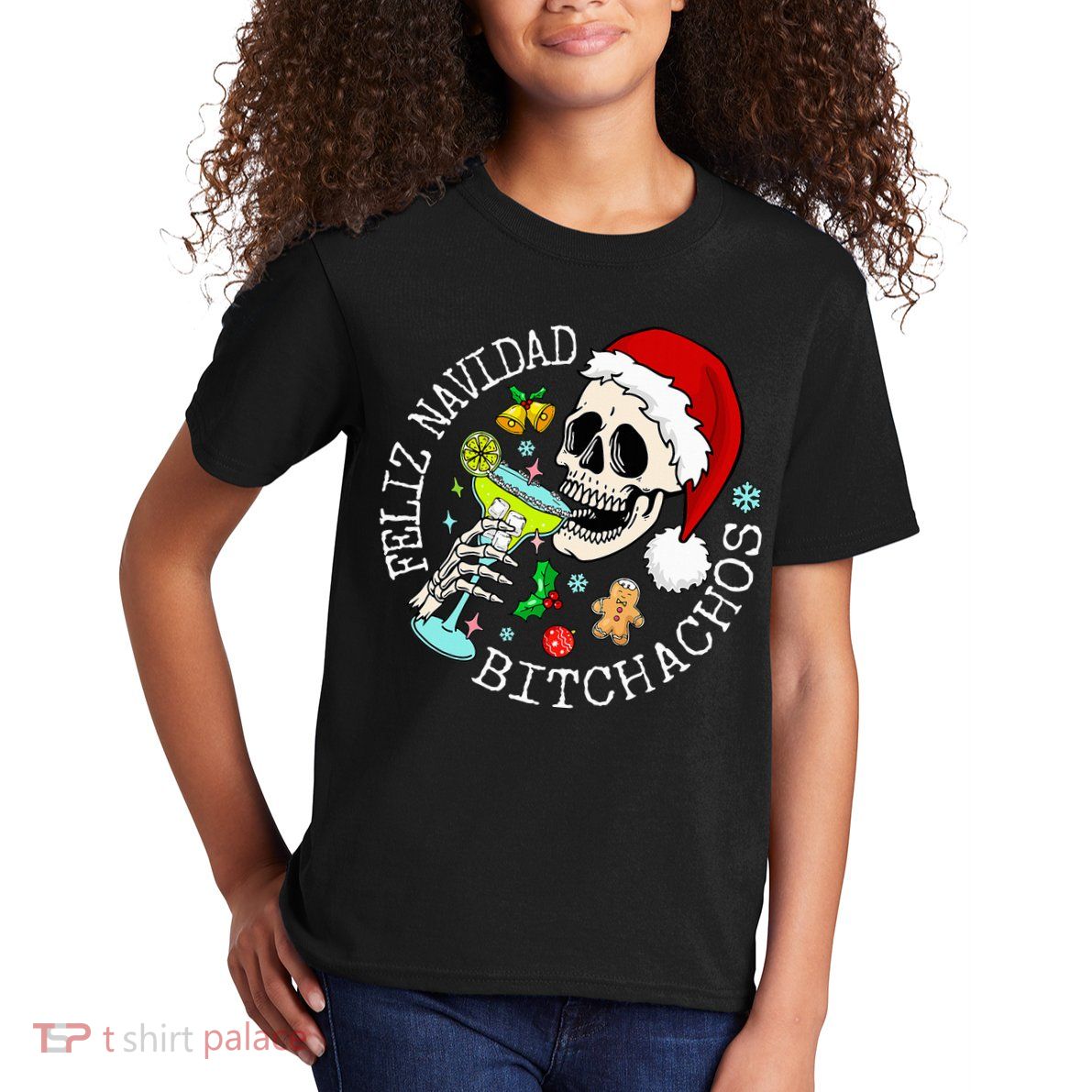 Feliz Navidad Bitchachos Funny Skull Spanish Kids T-Shirt