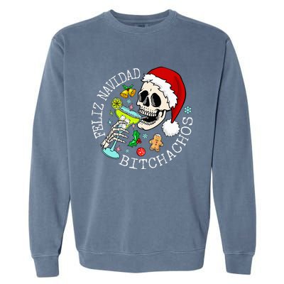 Feliz Navidad Bitchachos Funny Skull Spanish Garment-Dyed Sweatshirt