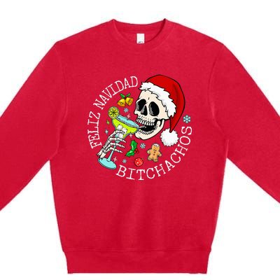 Feliz Navidad Bitchachos Funny Skull Spanish Premium Crewneck Sweatshirt