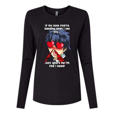 Funny Nose Bleed Anime Perv Simp Otaku Manga Anime Humor Womens Cotton Relaxed Long Sleeve T-Shirt