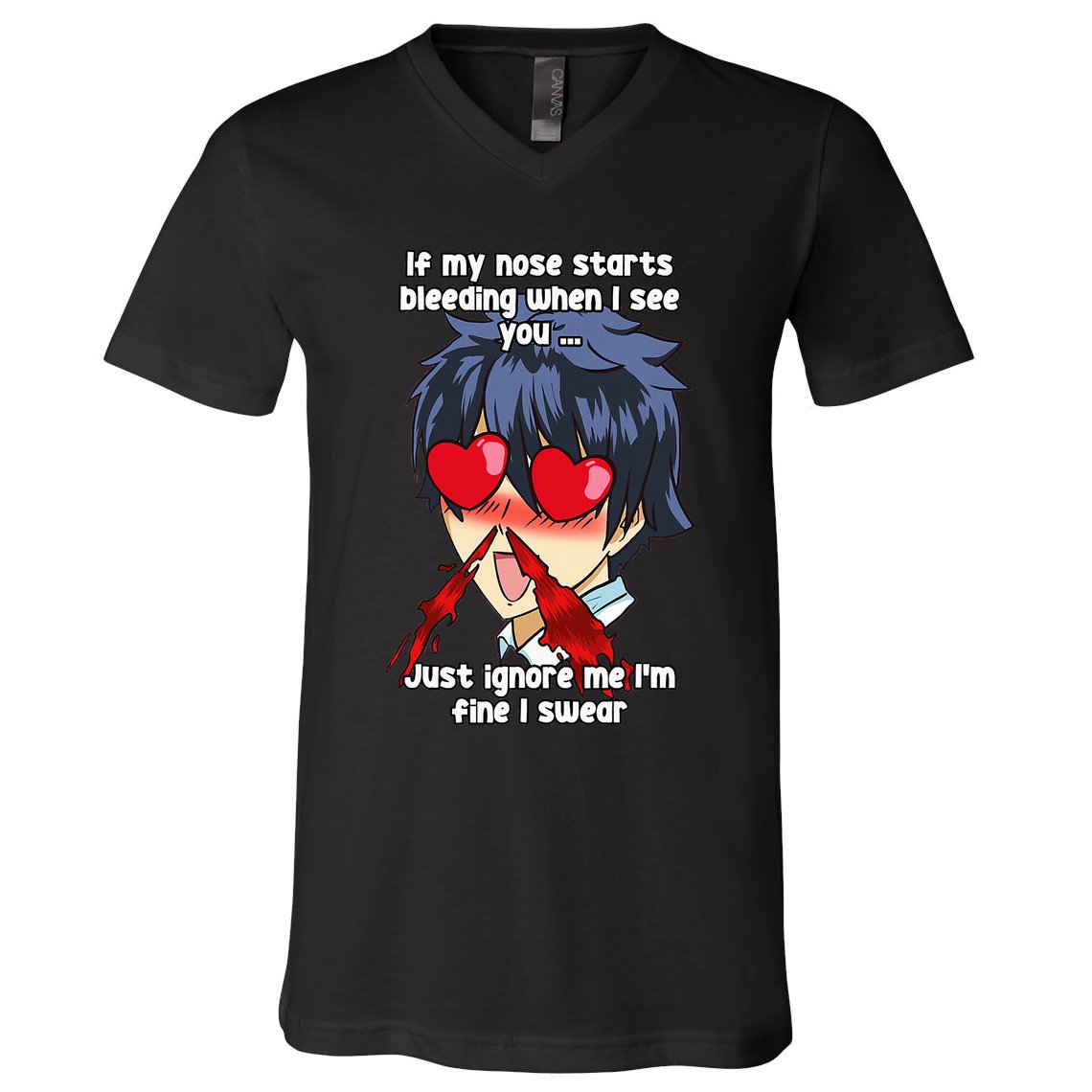 Funny Nose Bleed Anime Perv Simp Otaku Manga Anime Humor V-Neck T-Shirt
