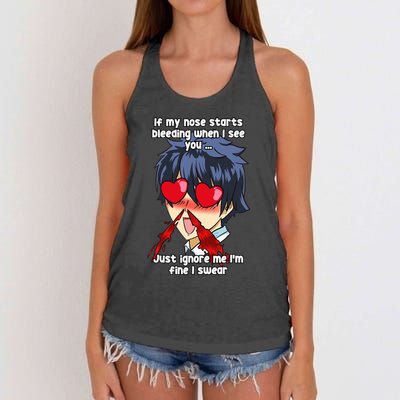 Funny Nose Bleed Anime Perv Simp Otaku Manga Anime Humor Women's Knotted Racerback Tank