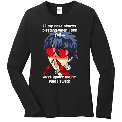 Funny Nose Bleed Anime Perv Simp Otaku Manga Anime Humor Ladies Long Sleeve Shirt