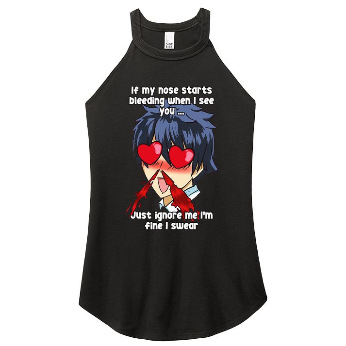 Funny Nose Bleed Anime Perv Simp Otaku Manga Anime Humor Women's Perfect Tri Rocker Tank