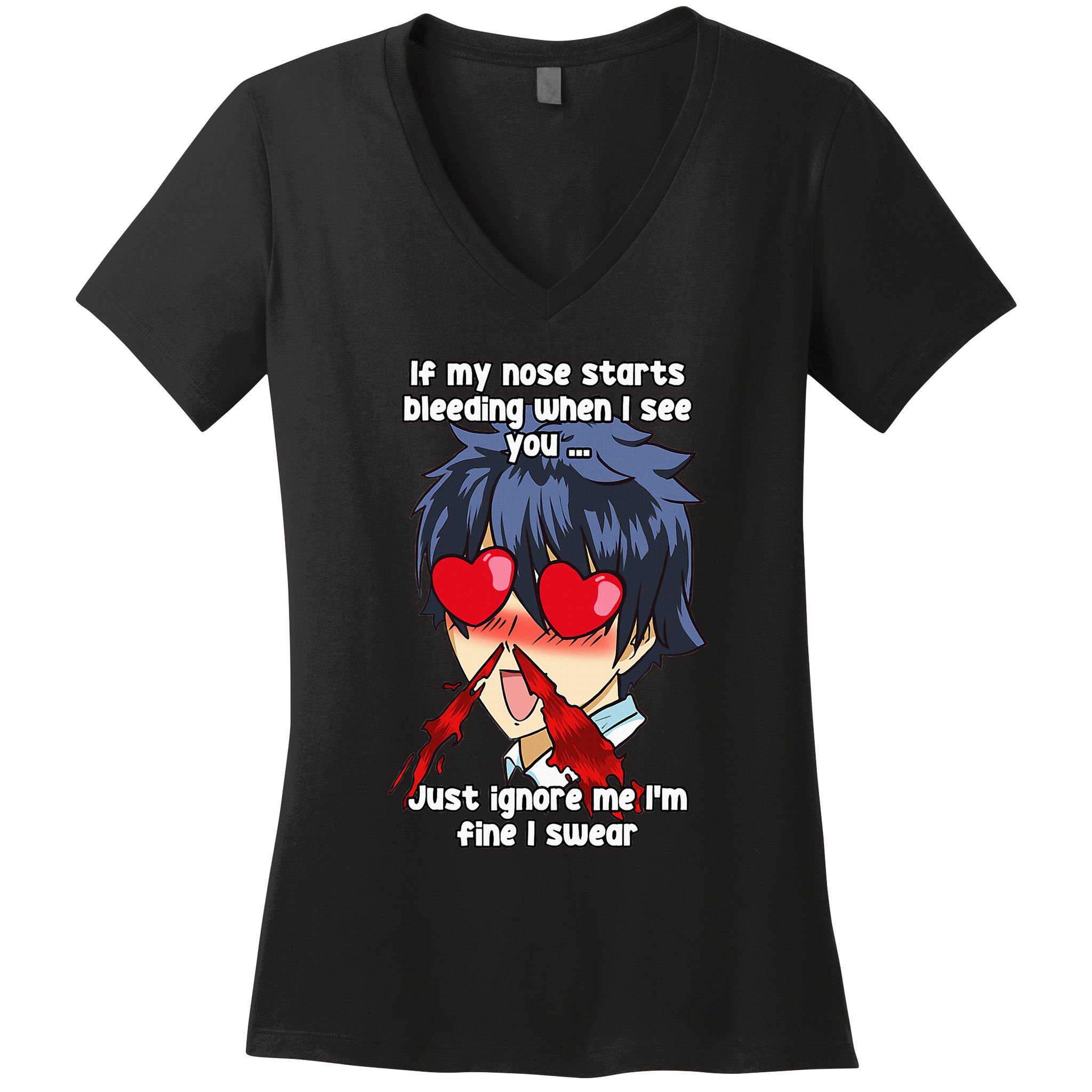 Funny Nose Bleed Anime Perv Simp Otaku Manga Anime Humor Women's V-Neck T-Shirt