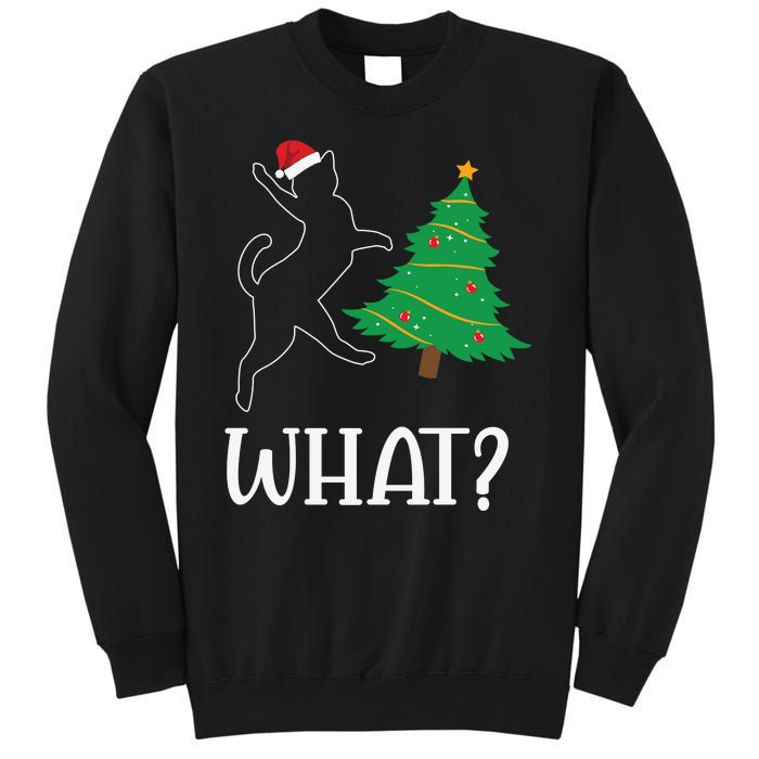 Funny Naughty Black Cat Pushing Christmas Tree Over Cat What Sweatshirt