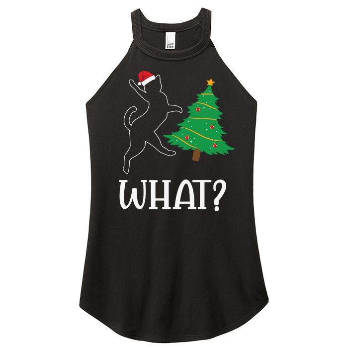 Funny Naughty Black Cat Pushing Christmas Tree Over Cat What Women’s Perfect Tri Rocker Tank