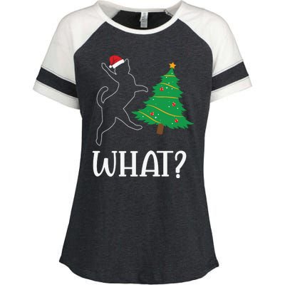 Funny Naughty Black Cat Pushing Christmas Tree Over Cat What Enza Ladies Jersey Colorblock Tee