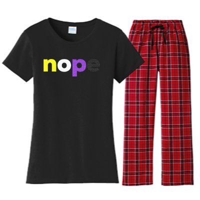 Funny Non Binary Pride Nope Nonbinary LGBTQ Enby Flag Women's Flannel Pajama Set