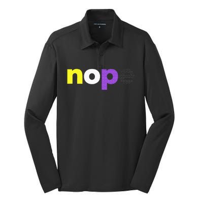 Funny Non Binary Pride Nope Nonbinary LGBTQ Enby Flag Silk Touch Performance Long Sleeve Polo