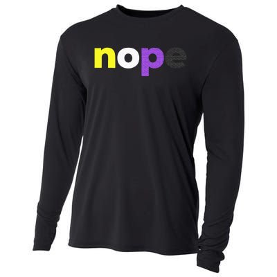 Funny Non Binary Pride Nope Nonbinary LGBTQ Enby Flag Cooling Performance Long Sleeve Crew