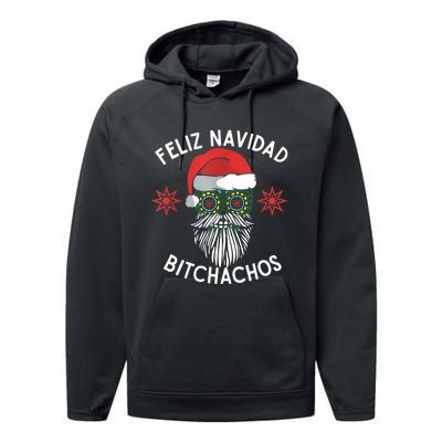 Feliz Navidad Bitchachos Funny Spanish Merry Christmas Skull TShirt Performance Fleece Hoodie