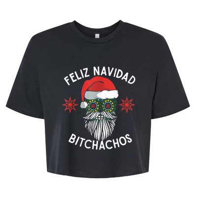 Feliz Navidad Bitchachos Funny Spanish Merry Christmas Skull TShirt Bella+Canvas Jersey Crop Tee