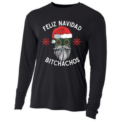 Feliz Navidad Bitchachos Funny Spanish Merry Christmas Skull TShirt Cooling Performance Long Sleeve Crew