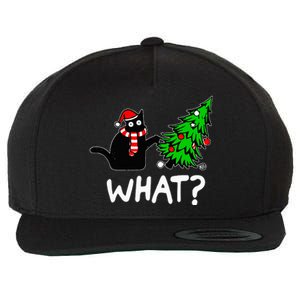 Funny Naughty Black Cat Pushing Christmas Tree Over Cat What Wool Snapback Cap