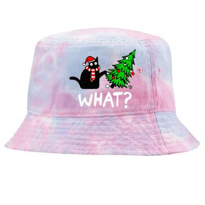 Funny Naughty Black Cat Pushing Christmas Tree Over Cat What Tie-Dyed Bucket Hat