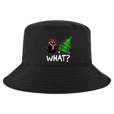Funny Naughty Black Cat Pushing Christmas Tree Over Cat What Cool Comfort Performance Bucket Hat
